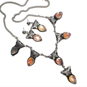 Mystic quartz butterfly necklace + earrings